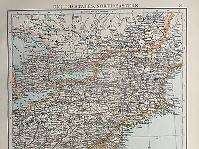 1896 Northeast United States Original Antique Map 125 Years Old 2