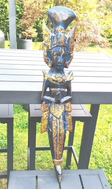 Grande Figurine Murale traditionnelle Balinaise Roi Rama Position De Prière Bois