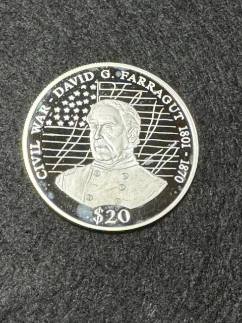2000 Republic of Liberia .999 20g Silver Civil War Farragut $20 Dollar Coin