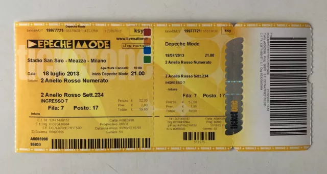 Biglietto / Ticket Vintage Concerto 2013 Depeche Mode Stadio San Siro Milano Mea