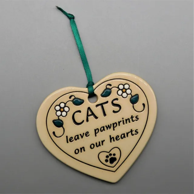 Trinity Pottery Small Heart Shaped Plaque CATS Leave Pawprints on Our Hearts