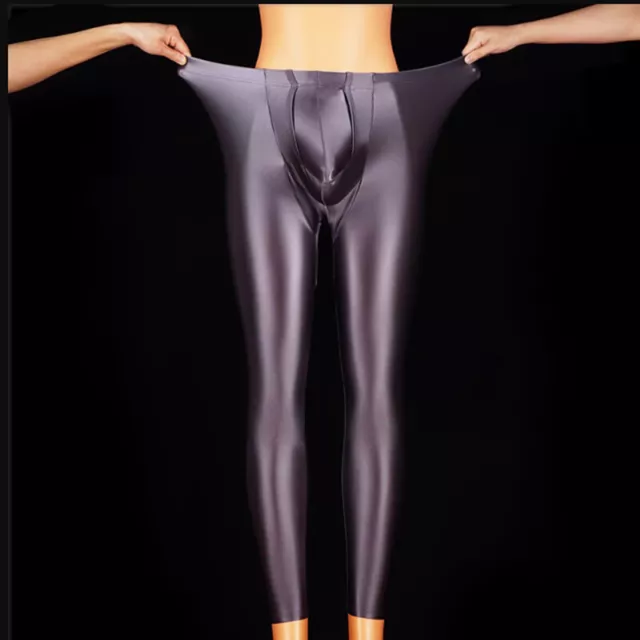 Men Shiny Oil Glossy Pants Soft Yoga Sports Tights Gym Skinny Trousers Plus Size