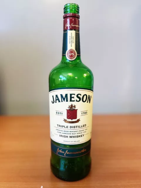 Jameson Irish Whiskey 1L, Green Glass Decanter Empty Clean Botlle W/ No Cap