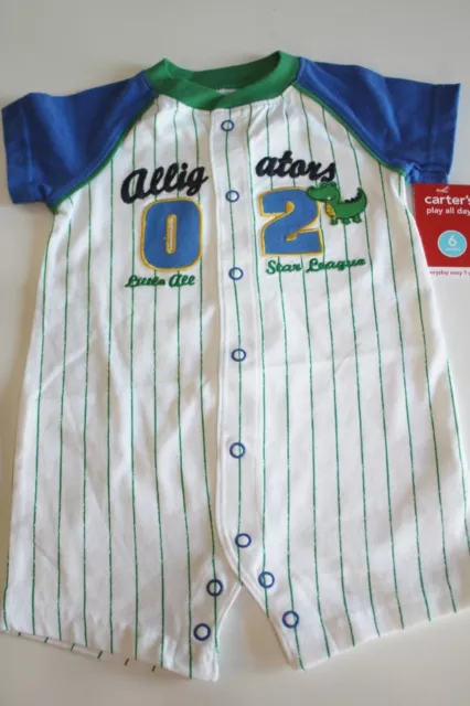 Carter's Vintage Baby Boy Romper Shorts Boy Size 6 Months Baseball Jersey