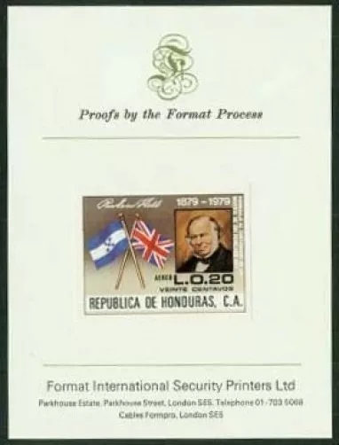 Honduras 1979 Rowland Hill 20c proof/PRESENTATION CARD
