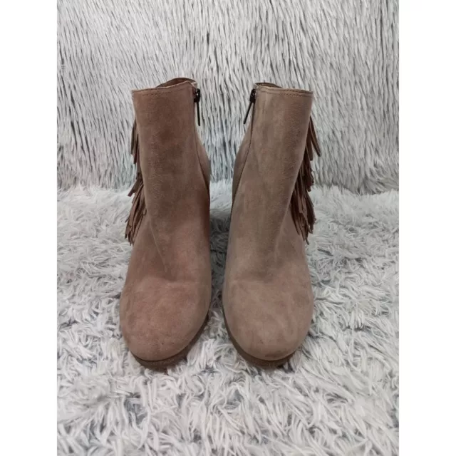 Vince Camuto Hayzee Camel Suede Fringle Boot Womans 10 Tan Zip Up Ankle Booties 2