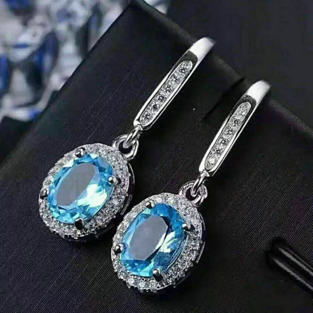 Oval Cut 3.20Ct Lab-Created Aquamarine Drop & Dangle Earring 14K White Gold Over