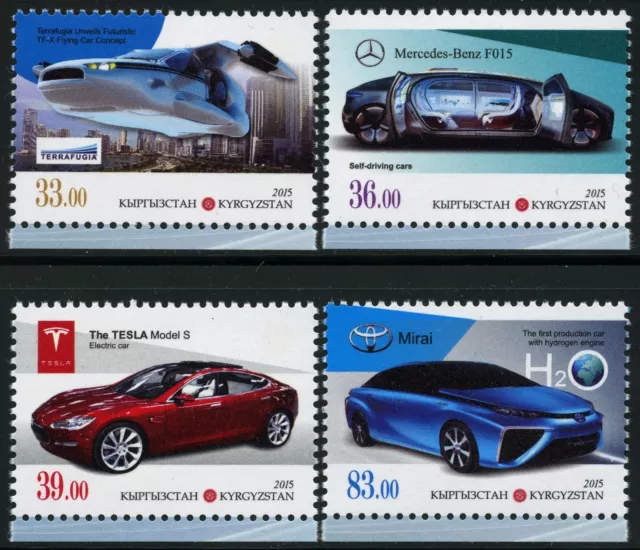 Kirgisien Kyrgyzstan 2015 Autos Automobile der Zukunft Cars Mercedes Tesla MNH