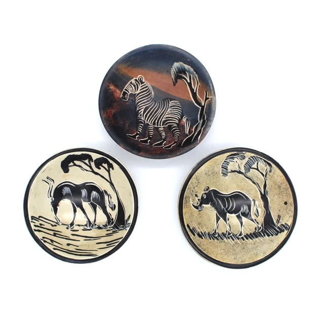 African Stone Handcrafted Bowl/Trinket Dish/ Candy Dish Safari Animals Set of 3