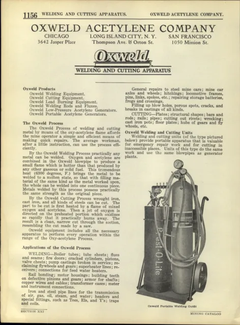 1924 PAPER AD 2 PG Oxweld Acetylene Co Welding Equipment Generator Coal Mining