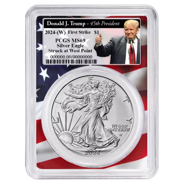 2024 (W) $1 American Silver Eagle PCGS MS69 FS Trump 45th President Label Fla...