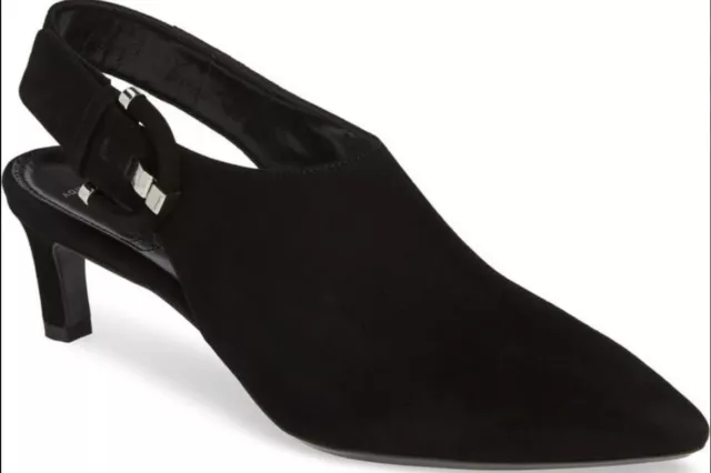 AQUATALIA MANDY SLINGBACK buckle pointed toe suede black kitten heels ...
