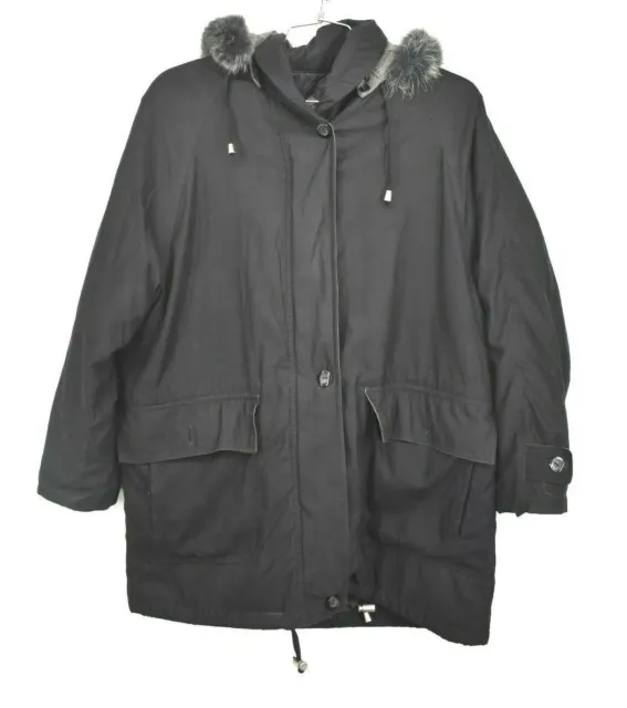 London Fog Womens Black Faux Fur Hood Zip Front Adjustable Hem Winter Coat XL