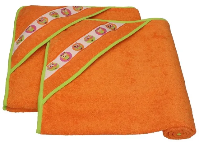 Betz 2er Set Kinder Badetücher mit Kapuze EULEN Baumwolle orange 90x90cm