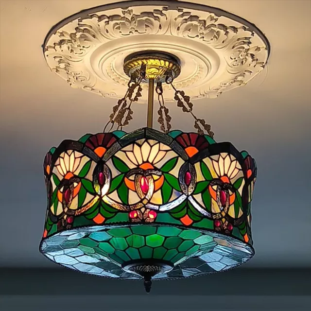 Tiffany Chandelier Stained Glass Arts & Crafts Mission Big Ceiling Light Fixture