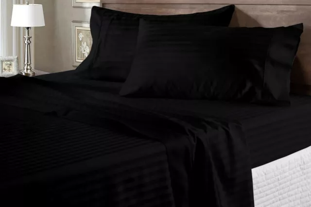 Egyptian Cotton 1000 TC Pretty Bedding Items Black Striped Select Item & Size