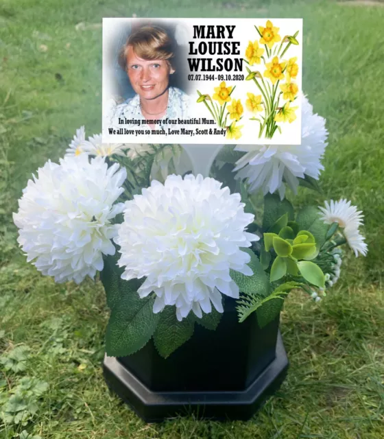 Grave marker photo stake, Cemetery flower vase / pot, Artificial grave flowers.