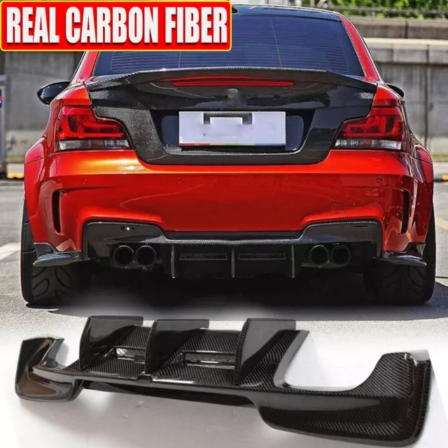 REAL CARBON Rear Bumper Diffuser Fins Spoiler Fit For BMW E82 1M Coupe 2011-2016