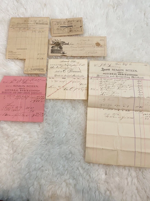 Antique Lot of 6 Late 1800s Genral Merchandise Receipts Ephemera Cotton Bales