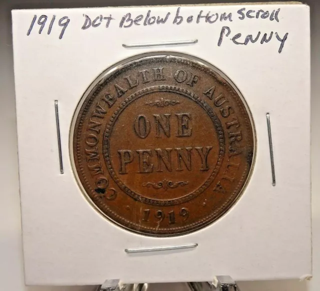 1919 DOT BELOW BOTTOM SCROLL Australia 1 One Penny Australian Coin 6 Pearls (1)