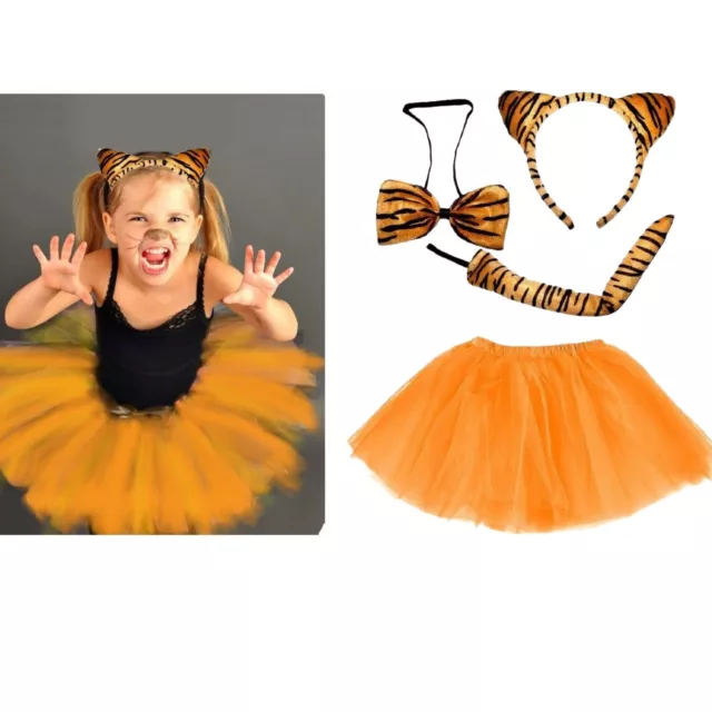 Tiger Tutu Costume Kids Ladies Fancy Dress Halloween Animal Accessory Set NEW UK