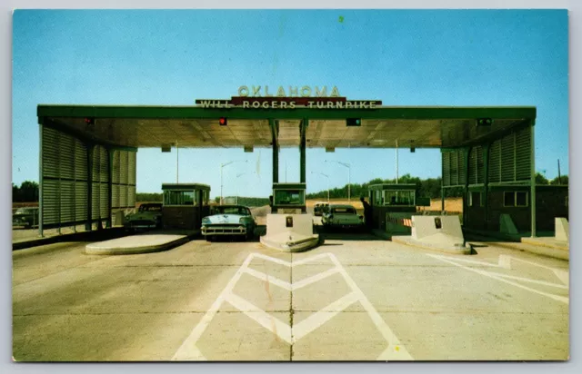 Will Rogers Turnpike Toll Gate Miami OK Oklahoma Vintage Postcard 1950s cars
