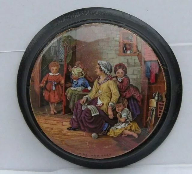 19th Century  Framed PRATTWARE Pot lid  "Hide and Seek" C1860