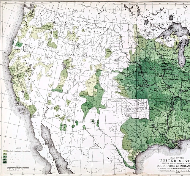 1880 UNITED STATES Map Indian Corn - 1880 United States Map Indian Corn Farming Agriculture.webp