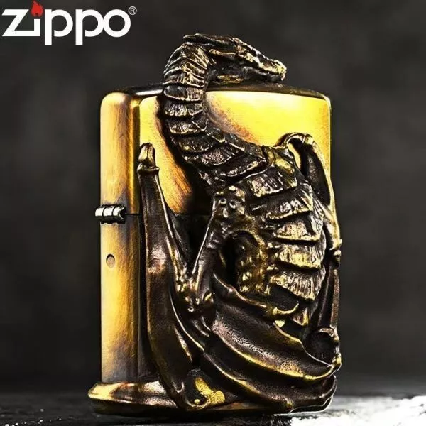 New Zippo oil Lighter Shenron gold with box