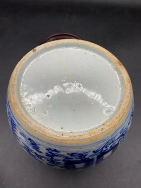 Chinesische Deckelvase Ingwerglas auf Holzständer - 6 Zoll weiß & blau Keramik 4
