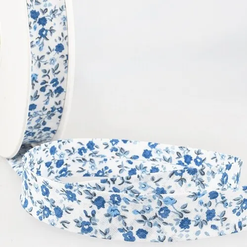 Stephanoise 20mm Floral Bias Binding Tape Blue - per metre