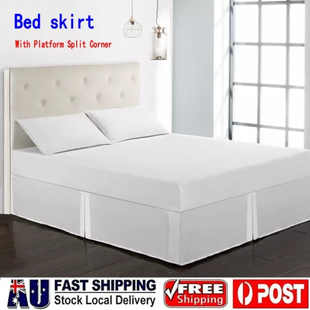 Solid Bed Skirt with Platform Split Corner Bed Valance Dust Full Queen King Size