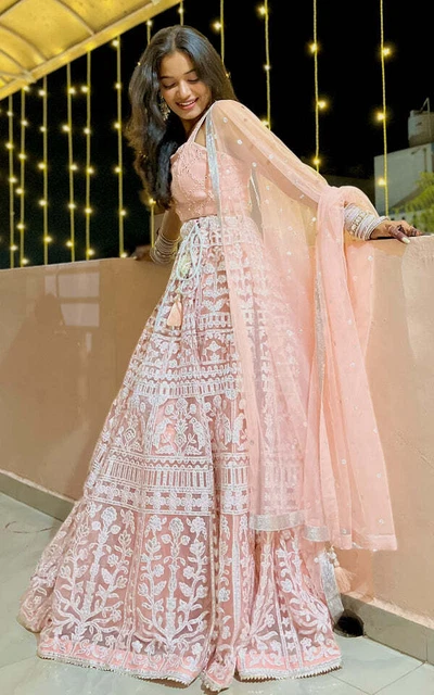 Latest Powder Pink Foil Work Lehenga Choli