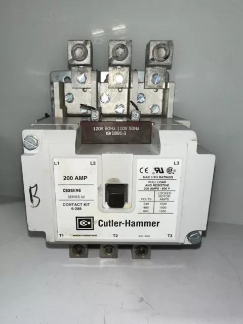 CUTLER-HAMMER C825KN6 Contactor 200AMP 3 Pole 600 Volt, Auxiliary C320KGS42 Coil