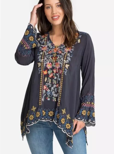 NEW JOHNNY WAS Rosetta Heavily Embroidered Blouse Tunic Boho Large Xl ...