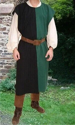 Medieval Tunic Mens Surcoat Knight Costume Adult Black & Green