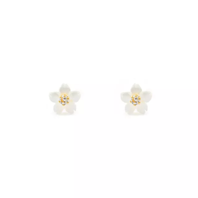 Boucles d'Oreilles Enfant nacre fleur Or Jaune 18 Carats (T2158P)