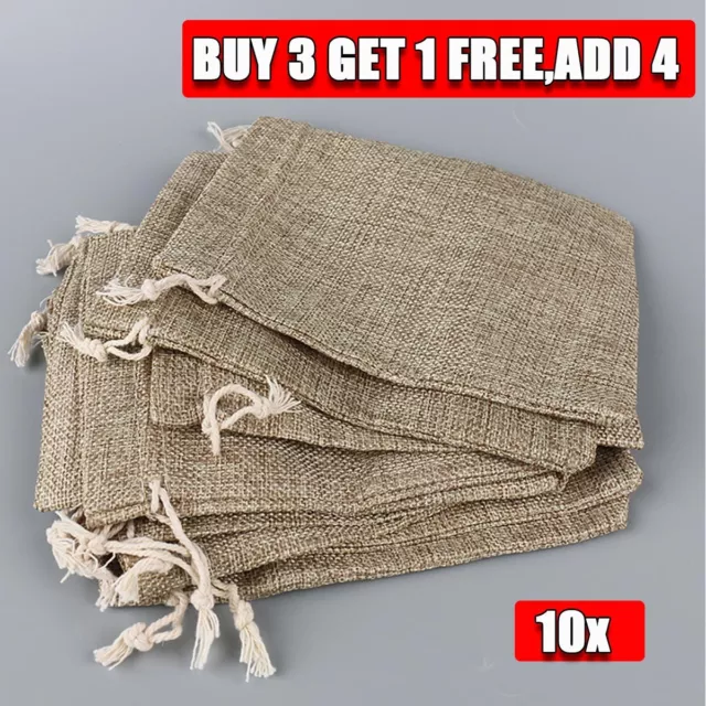 10×Small Drawstring Pouch Bags Burlap Jute Hessian Wedding for Favor Gift Candy