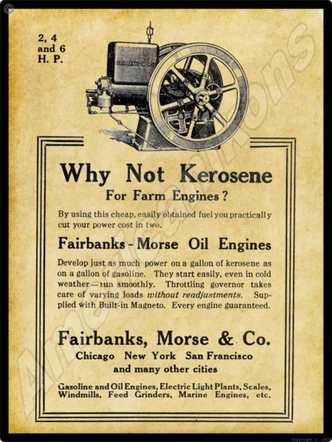 1914 Fairbanks Morse & Co. New Metal Sign:  Oil & Kerosene Engines