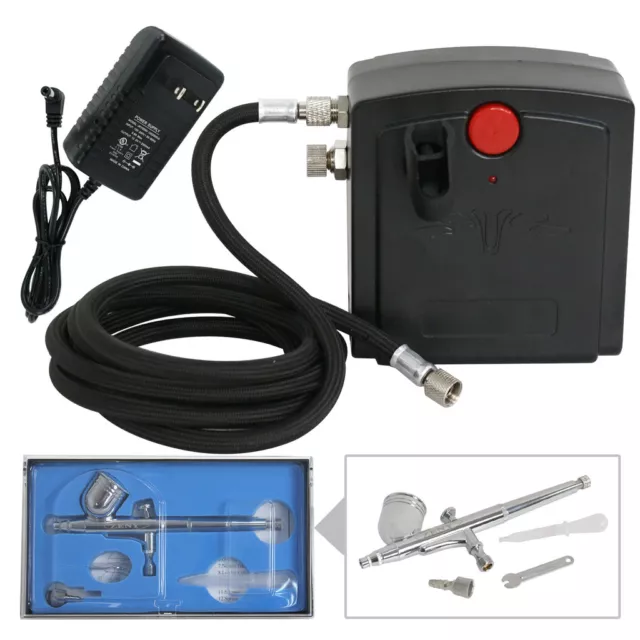 Airbrush Kit Mini Air Compressor Gravity Feed Dual-Action Spray Brush & Hose