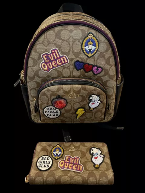 NWTS Disney X Villains Coach Backpack W/ Matching WaIlet, Canvas With Patches