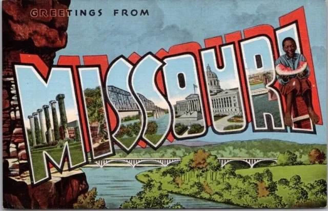1940s MISSOURI Large Letter Postcard Aerial View / Bridge - KROPP Linen Unused