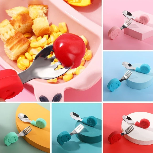 Löffel Gabel Set Silikon Baby-Gadgets Kinder Utensil Edelstahl Geschirr-Set