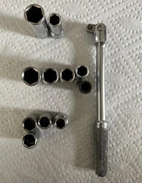 SK Tools 3/8 thru 9/16 Drive Socket Set plus Breaker Bar swivel head 10 mm 15 mm