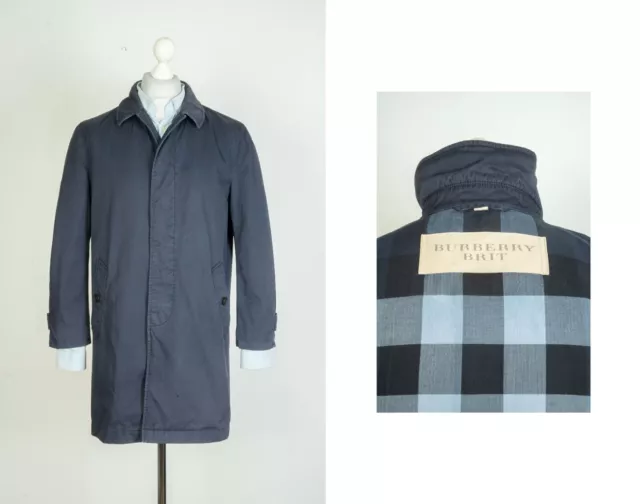 Mens Burberry Brit Navy Trench Coat Genuine Size M