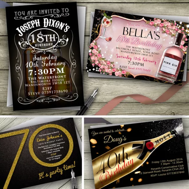 Personalised Birthday Invitations Party Invites / 18th 21st 30th 40th 50th 60th