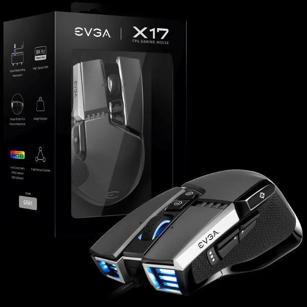 EVGA X17 Gaming Mouse, Wired, Grey, Customizable, 16,000 DPI, 5 Profiles, 10 ...