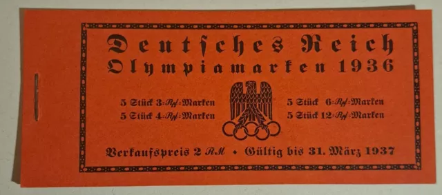 Olypiade 1936 pf. Markenheft mit je 5 x 3,4,6 u.12 Rpf. aus den Olympiablocks