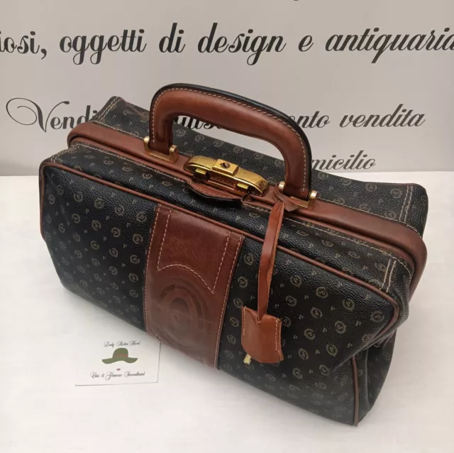 POLLINI BORSA DA MEDICO DOCTOR'S BAG in PELLE MONOGRAM MARRONE e NERA VINTAGE