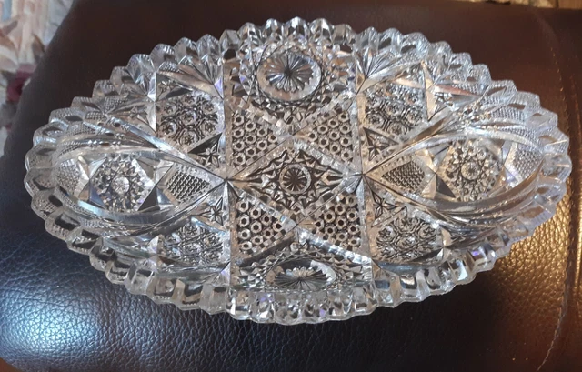 ANTIQUE 1920's AMERICAN BRILLIANT PERIOD CUT CRYSTAL OVAL BOWL